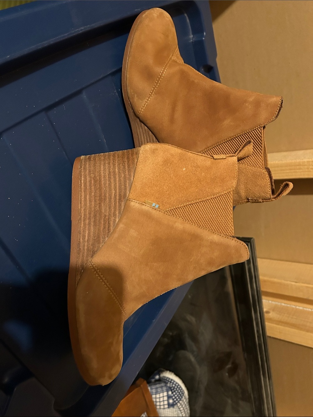 Toms Tan Suede Ankle Booties with Stacked Heel